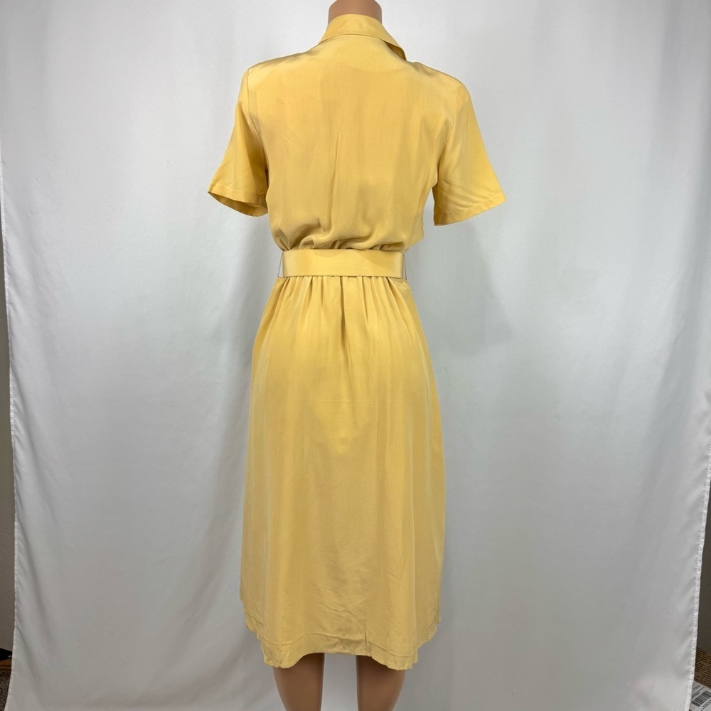 VTG 80s Marianna Sz 6 Yellow 100% Silk Midi Dress Retro Collar Button Up Belted - Picture 6 of 14